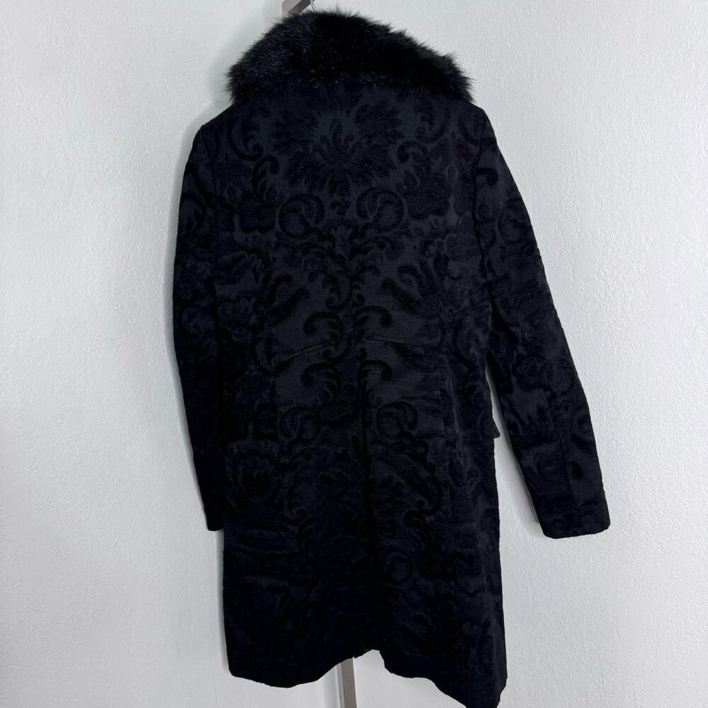 Y2K Brocade Coat Black Faux Fur Coller Goth Size Large Whimsigoth Goth - Picture 7 of 12